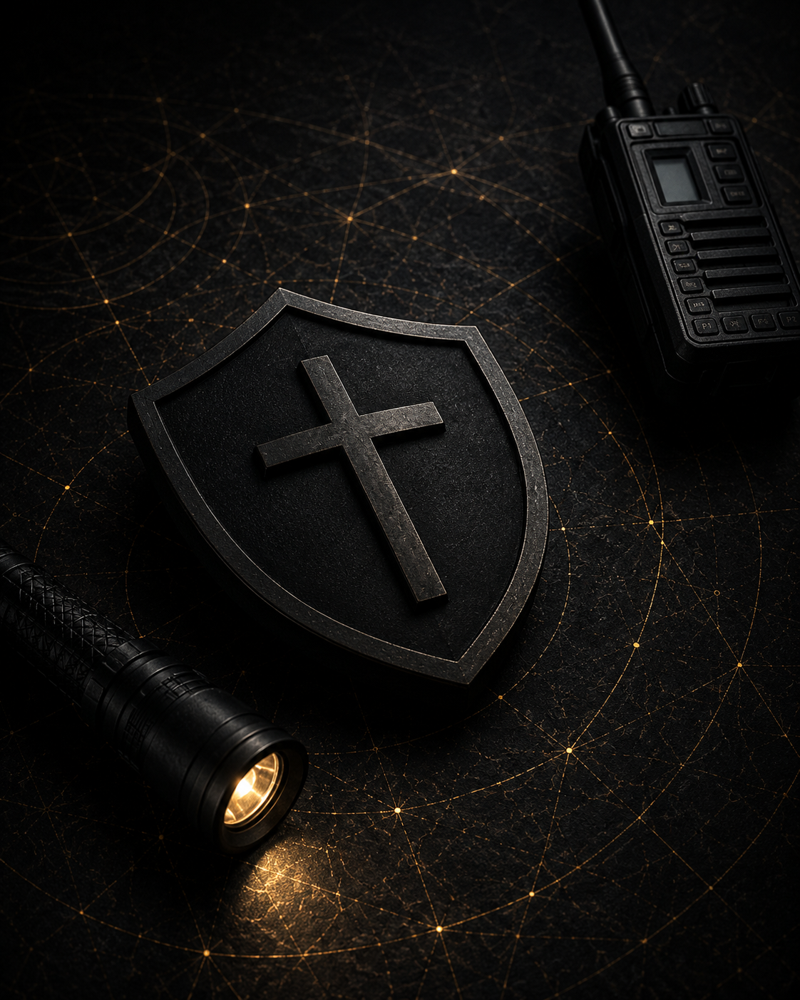 Security shield, radio, and flashlight